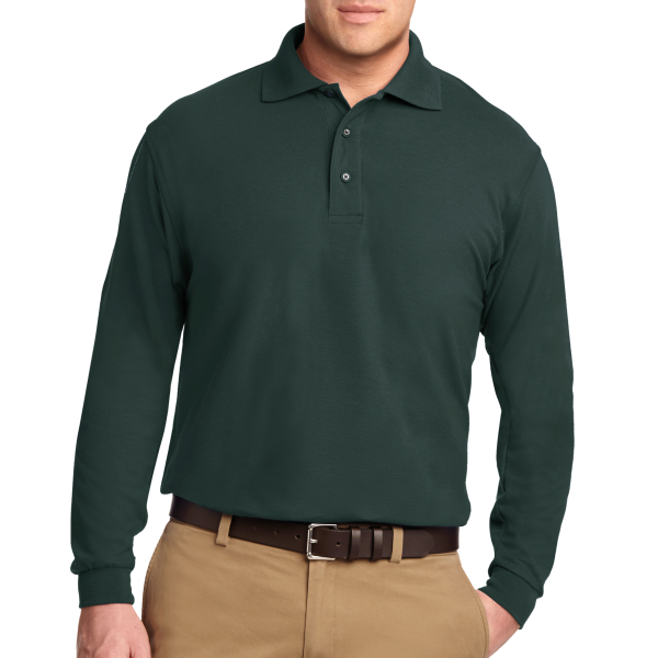 Port Authority Silk Touch Long Sleeve Polo, Dark Green, Front view