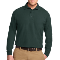 Port Authority Silk Touch Long Sleeve Polo, Dark Green, Front view