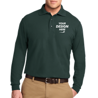 Port Authority Silk Touch Long Sleeve Polo, Dark Green, Front view, Mockup