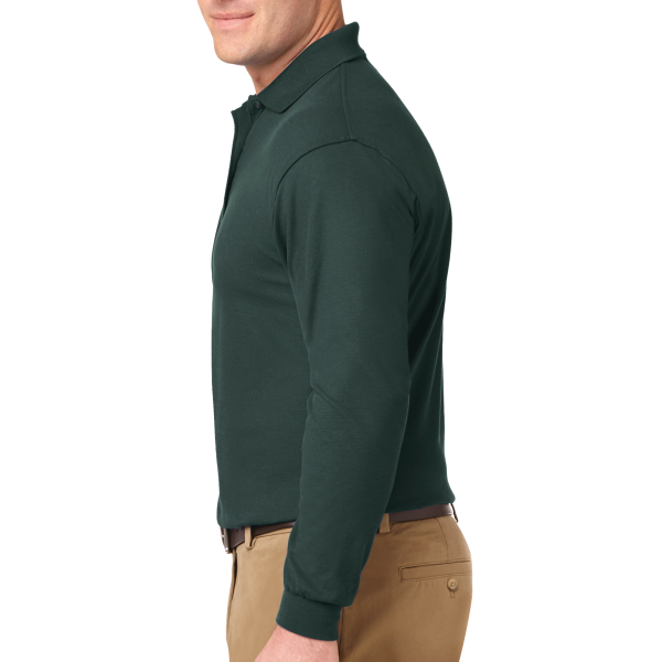 Port Authority Silk Touch Long Sleeve Polo, Dark Green, Left Sleeve view