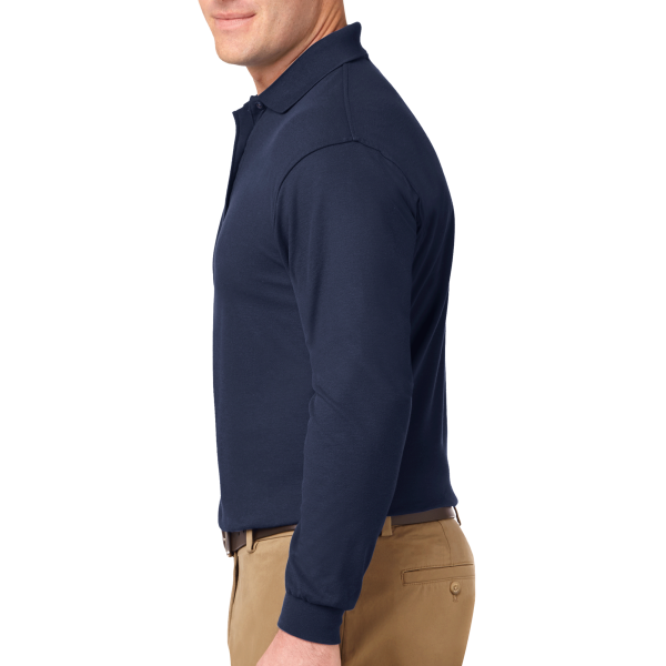 Port Authority Silk Touch Long Sleeve Polo, Navy, Left Sleeve view