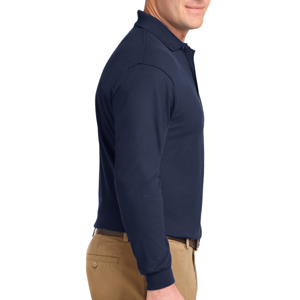 Port Authority Silk Touch Long Sleeve Polo, Navy, Right Sleeve view