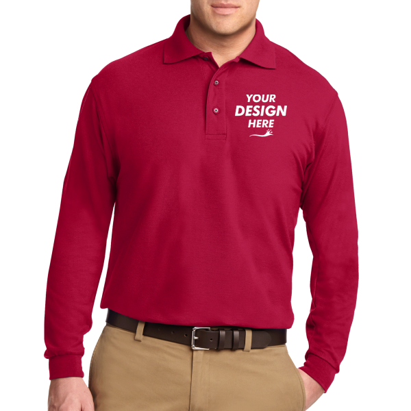 Port Authority Silk Touch Long Sleeve Polo, Red, Front view, Mockup