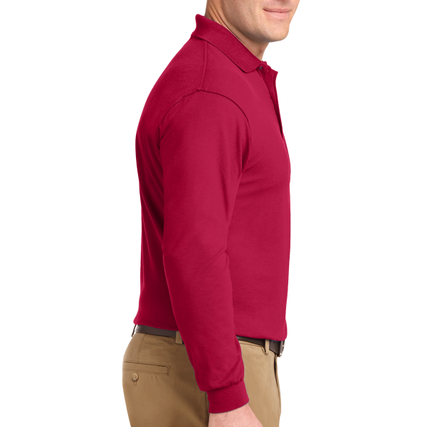 Port Authority Silk Touch Long Sleeve Polo, Red, Right Sleeve view