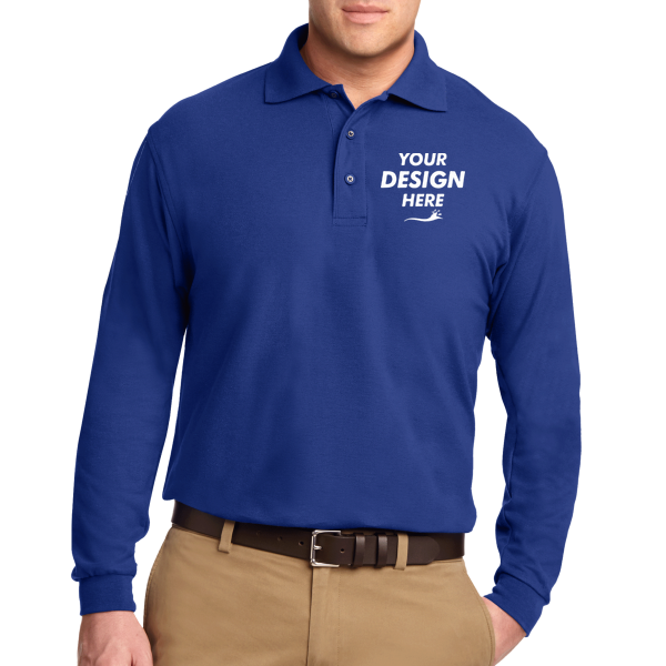 Port Authority Silk Touch Long Sleeve Polo, Royal, Front view, Mockup