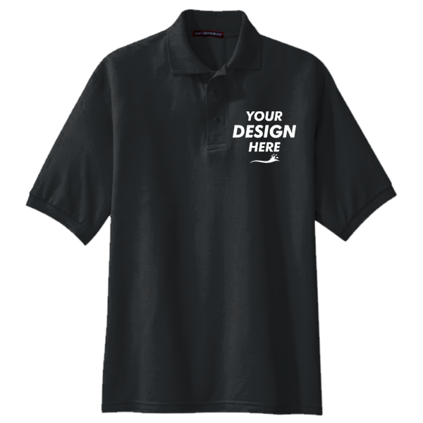 Port Authority Silk Touch Polo, Black, Front view, Mockup