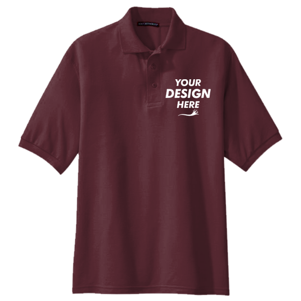 Port Authority Silk Touch Polo, Burgundy, Front view, Mockup