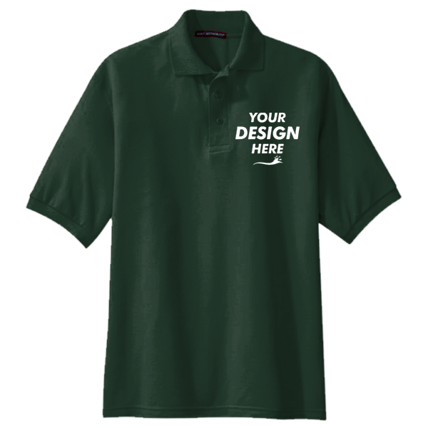 Port Authority Silk Touch Polo, Dark Green, Front view, Mockup