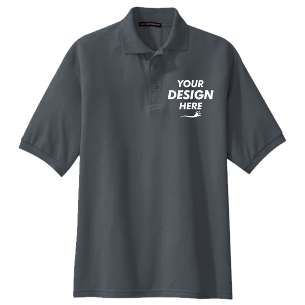 Port Authority Silk Touch Polo, Steel Grey, Front view, Mockup