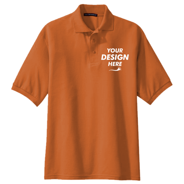 Port Authority Silk Touch Polo, Texas Orange, Front view, Mockup