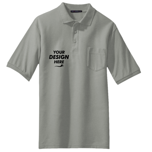 Port Authority Silk Touch Polo with Pocket, Cool Grey, Front view, Mockup