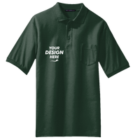 Port Authority Silk Touch Polo with Pocket, Dark Green, Front view, Mockup