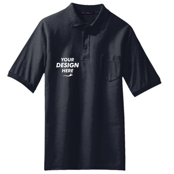 Port Authority Silk Touch Polo with Pocket, Navy, Front view, Mockup
