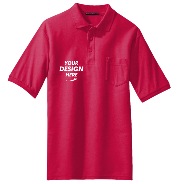 Port Authority Silk Touch Polo with Pocket, Red, Front view, Mockup