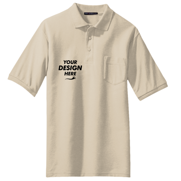 Port Authority Silk Touch Polo with Pocket, Stone, Front view, Mockup