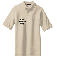Port Authority Silk Touch Polo with Pocket, Stone, Front view, Mockup
