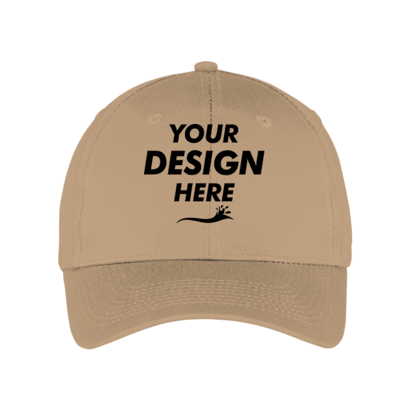 Port Authority Six Panel Twill Cap, Khaki, Front view, Mockup