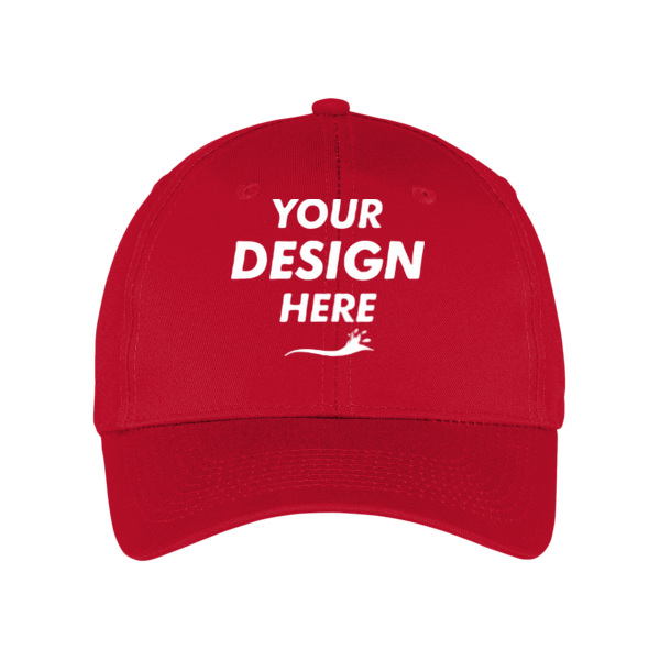 Port Authority Six Panel Twill Cap, Red, Front view, Mockup