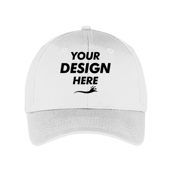 Port Authority Six Panel Twill Cap, White, Front view, Mockup
