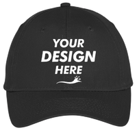 Port Authority Six Panel Unstructured Twill Cap, Black, Front view, Mockup