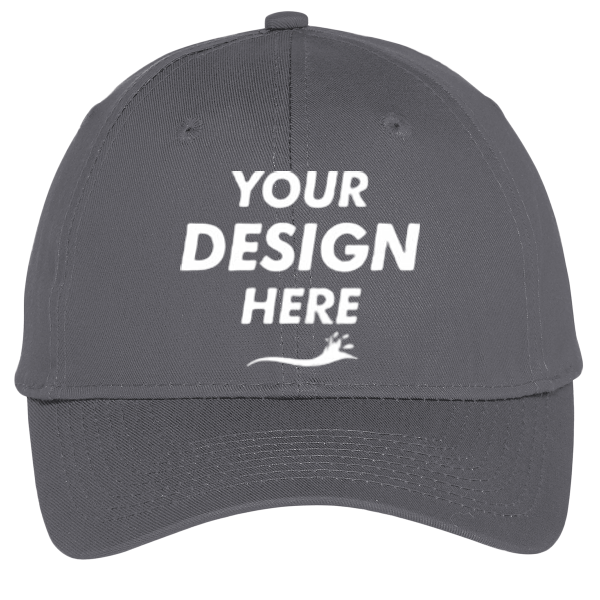 Port Authority Six Panel Unstructured Twill Cap, Charcoal, Front view, Mockup