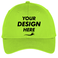 Port Authority Six Panel Unstructured Twill Cap, Lime, Front view, Mockup