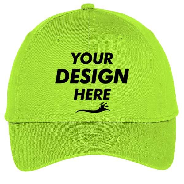 Port Authority Six Panel Unstructured Twill Cap, Lime, Front view, Mockup