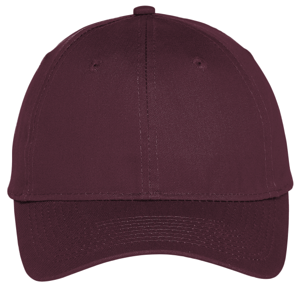 Port Authority Six Panel Unstructured Twill Cap, Maroon, Front view