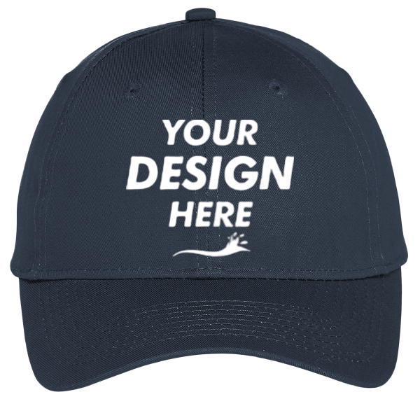 Port Authority Six Panel Unstructured Twill Cap, Navy, Front view, Mockup