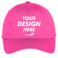 Port Authority Six Panel Unstructured Twill Cap, Neon Pink, Front view, Mockup