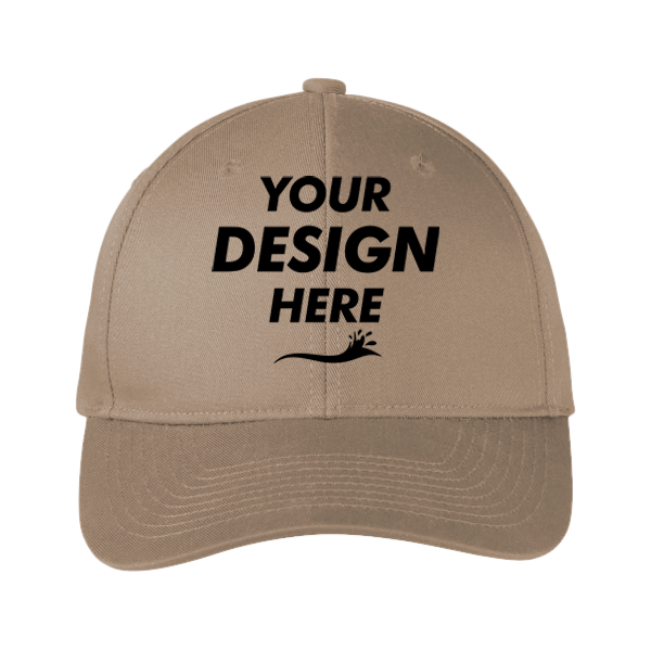 Port Authority Snapback Fine Twill Cap, Khaki, Front view, Mockup
