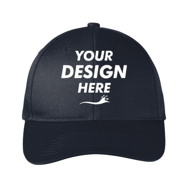 Port Authority Snapback Fine Twill Cap, Navy, Front view, Mockup