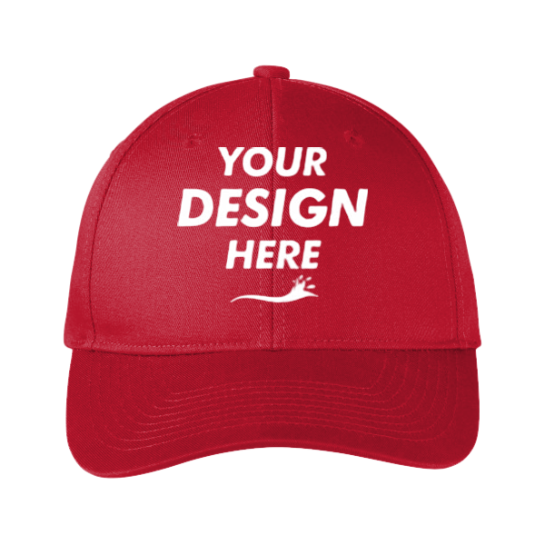 Port Authority Snapback Fine Twill Cap, Red, Front view, Mockup