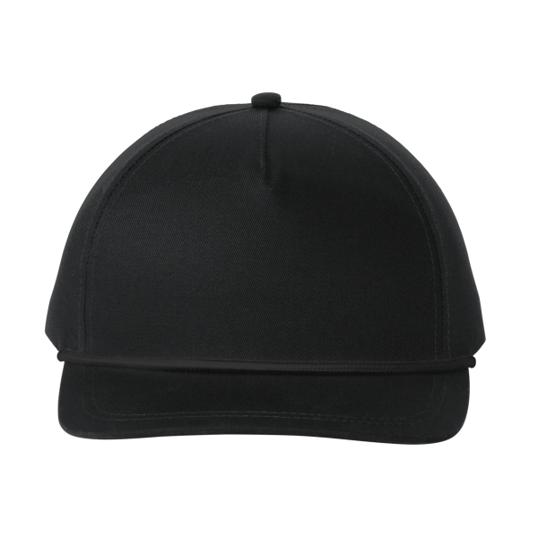 Port Authority Snapback Five Panel Rope Cap, Black / Black, Front view