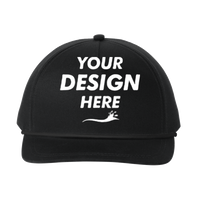Port Authority Snapback Five Panel Rope Cap, Black / Black, Front view, Mockup