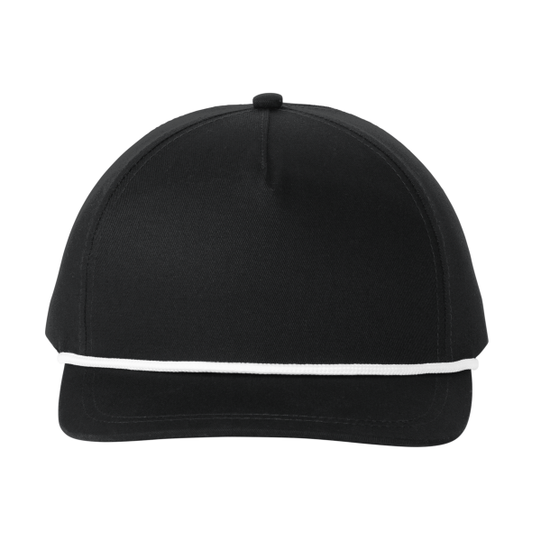 Port Authority Snapback Five Panel Rope Cap, Black / White, Front view
