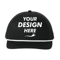 Port Authority Snapback Five Panel Rope Cap, Black / White, Front view, Mockup