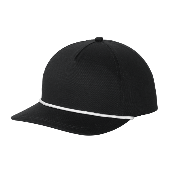 Port Authority Snapback Five Panel Rope Cap, Black / White, Left Side view