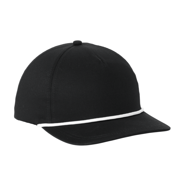 Port Authority Snapback Five Panel Rope Cap, Black / White, Right Side view