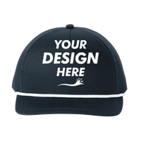 Port Authority Snapback Five Panel Rope Cap, Navy / White, Front view, Mockup