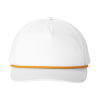 Port Authority Snapback Five Panel Rope Cap, White / Athletic Gold, Front view