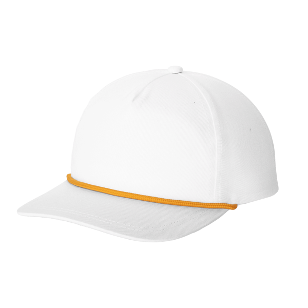 Port Authority Snapback Five Panel Rope Cap, White / Athletic Gold, Left Side view