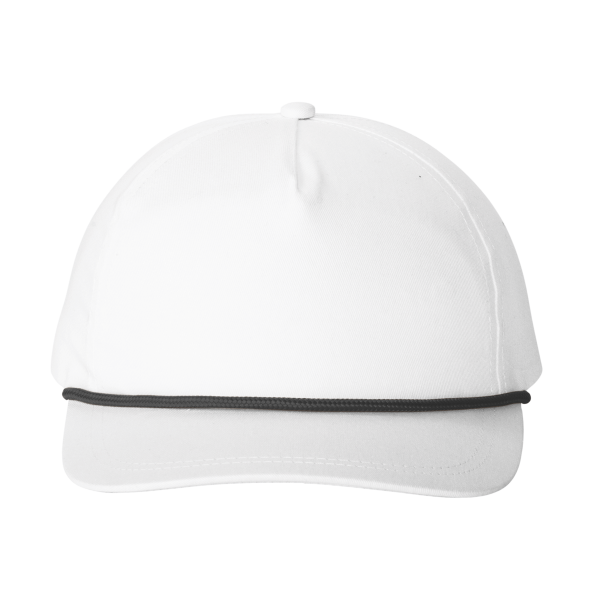 Port Authority Snapback Five Panel Rope Cap, White / Black, Front view