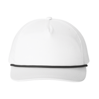 Port Authority Snapback Five Panel Rope Cap, White / Black, Front view