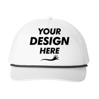 Port Authority Snapback Five Panel Rope Cap, White / Black, Front view, Mockup