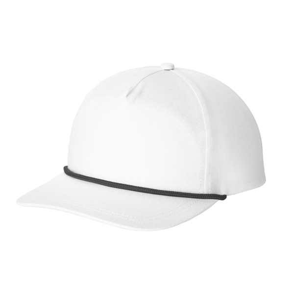 Port Authority Snapback Five Panel Rope Cap, White / Black, Left Side view