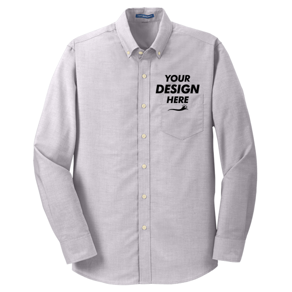 Port Authority SuperPro Oxford Shirt, Gusty Grey, Front view, Mockup