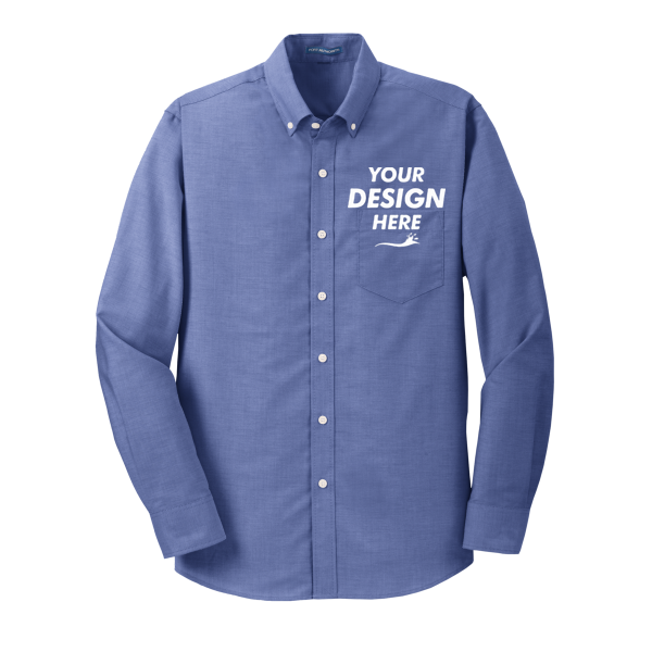 Port Authority SuperPro Oxford Shirt, Navy, Front view, Mockup