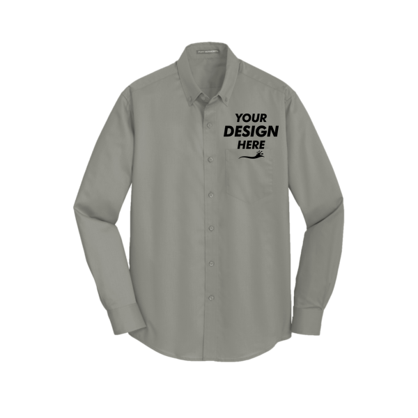 Port Authority SuperPro Twill Shirt, Monument Grey, Front view, Mockup