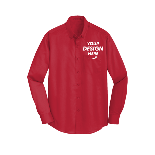 Port Authority SuperPro Twill Shirt, Rich Red, Front view, Mockup